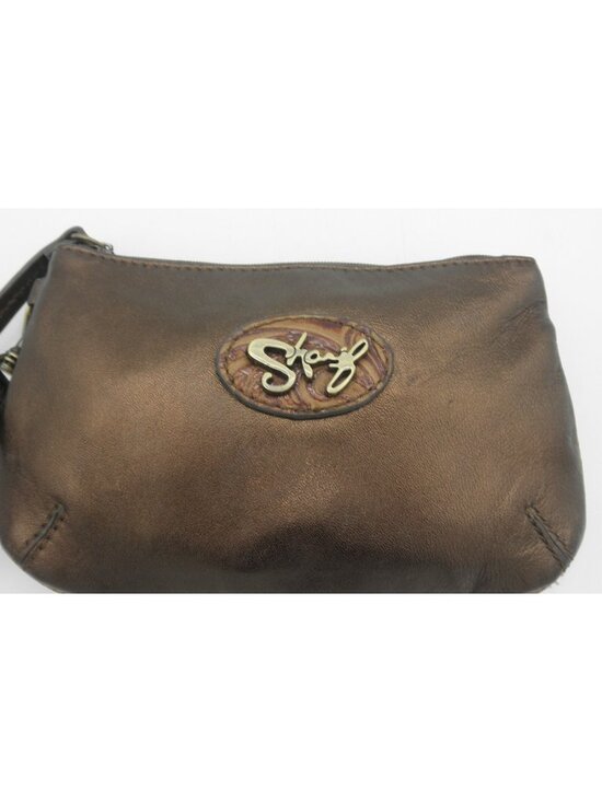 Sharif Handbags - Sharif Pearlized Bronze Leather Wristlet Pouch Very Good Condition